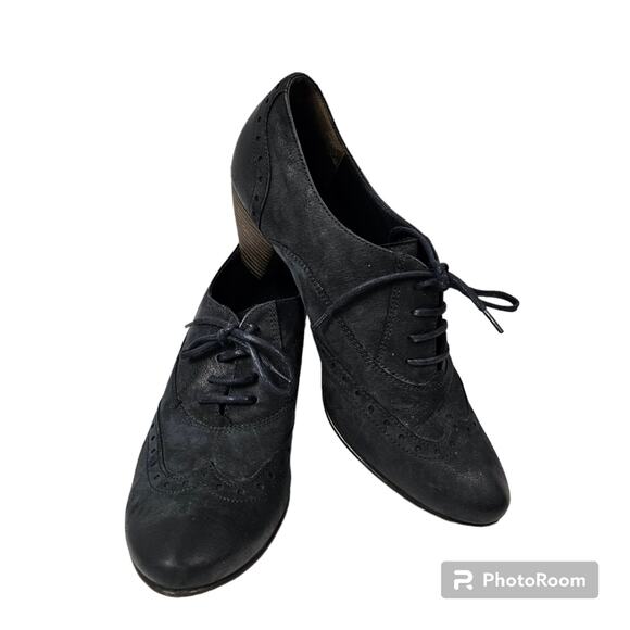 Paul Green Kelsey Black Nubuck Wingtip Lace-up Oxford Stacked Heel W 6.5 - Picture 3 of 11